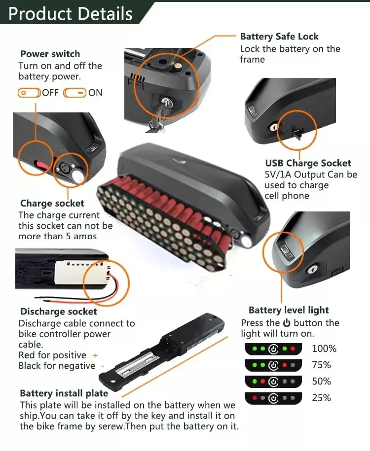 Большая емкость литиевая батарея 24v 36v 48v 60v 72v 10ah 20ah 30ah 40ah 50ah
