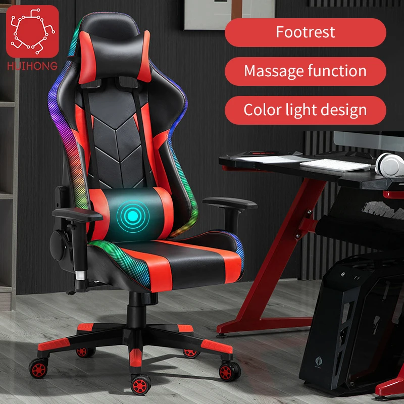 2020 Cheap Massage Gamer Chairs Cadeira RGB LED Chaise Gaming PC Silla Gamer Kuris DDP Gaming Chairs With Footrest