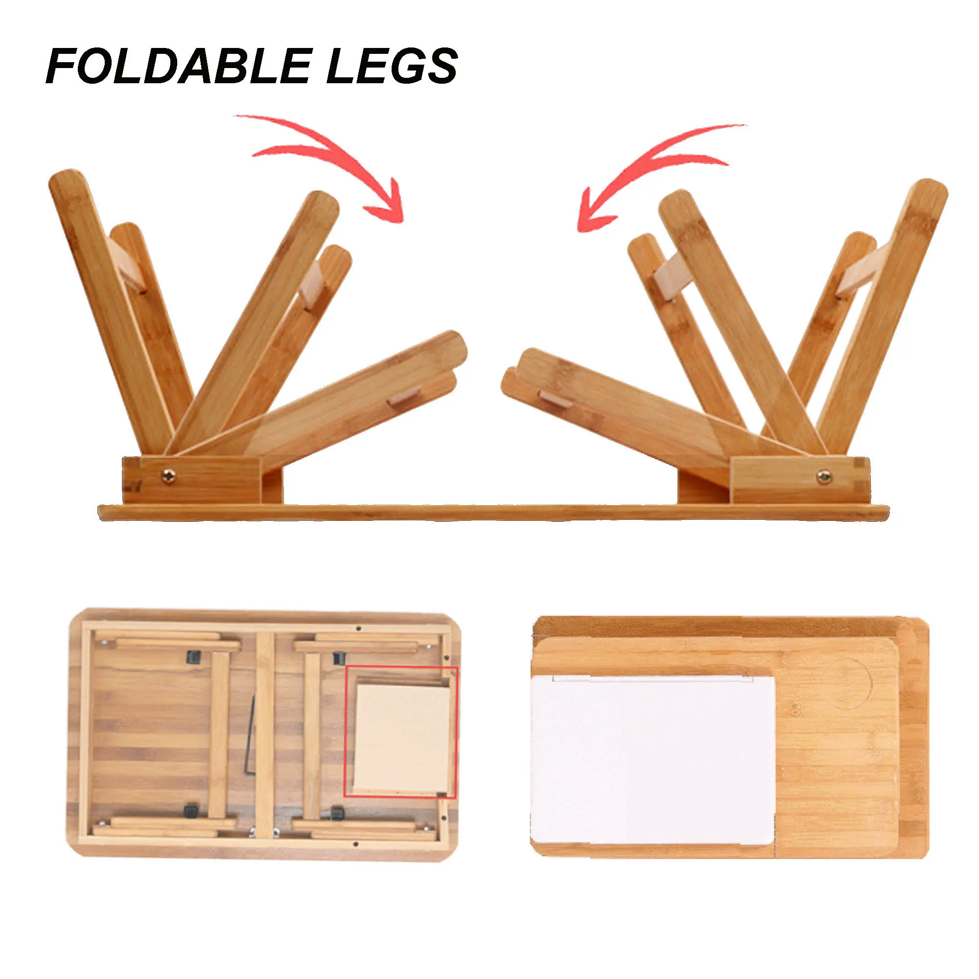 Hot Selling Solid Bamboo Foldable Laptop Table Breakfast Serving Bed Tray Notebook Computer Desk with Cup Holder