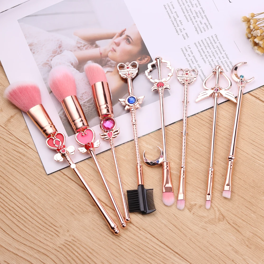 Amazon Hot Selling Rose Gold Anime Cartoon Metal 8pcs Synthetic Makeup Brush Set Cosmetic