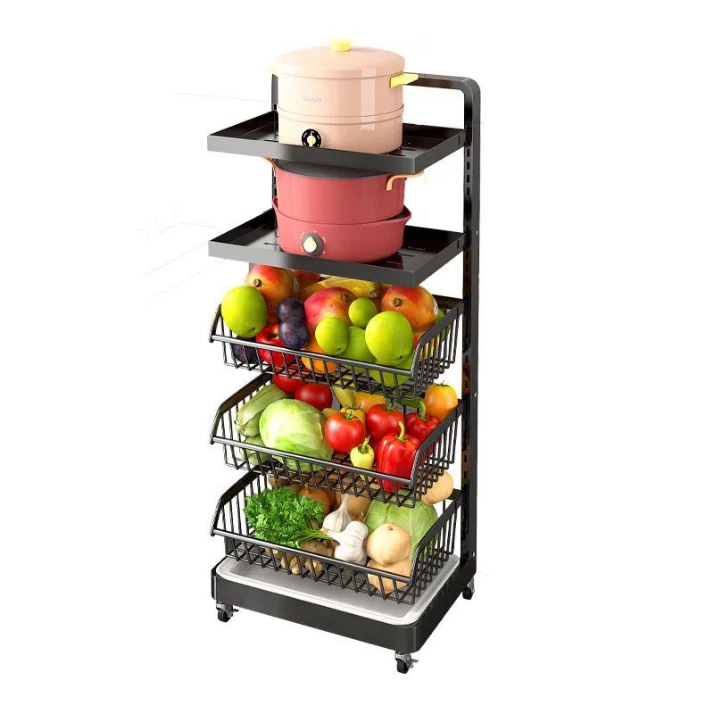 Multi-layer Household Floor Kitchen Storage Rack Trolley Put Snack Fruit and Vegetable Basket Rack