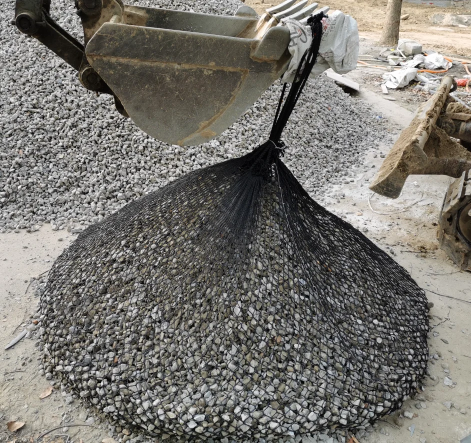 Black or White Polyester Rock Bags Cargo Net Lifting Hoisting Net Bag  2 T or 4T