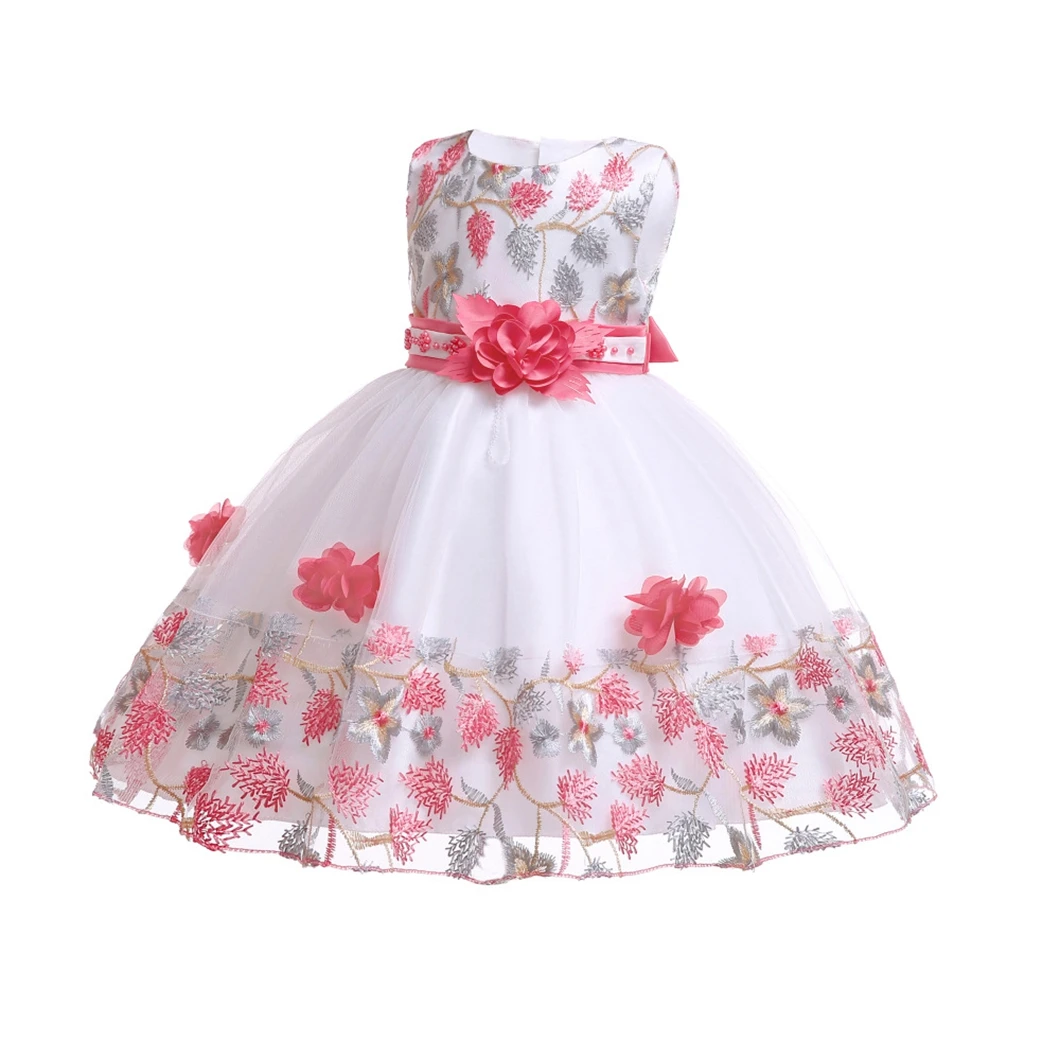 Latest style one piece birthday party frocks pageant kid wedding flower bow girl puffy princess tulle dress for 4-10 Years