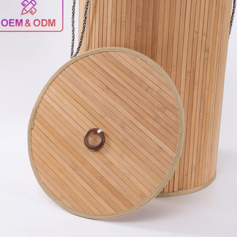 Factory Supply Folding Eco Friendly Durable Bamboo Wood Woven Cloth Laundry Basket With Cover For Storage