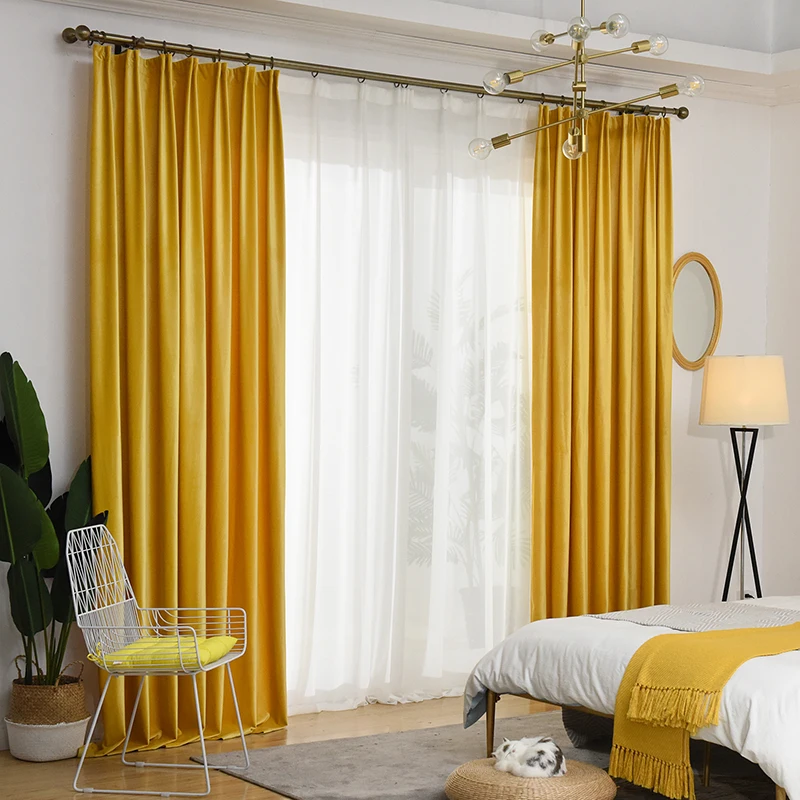 Hotel curtains Gold French gauze line dyed modern solid 100% polyester factory wholesale engineered curtains