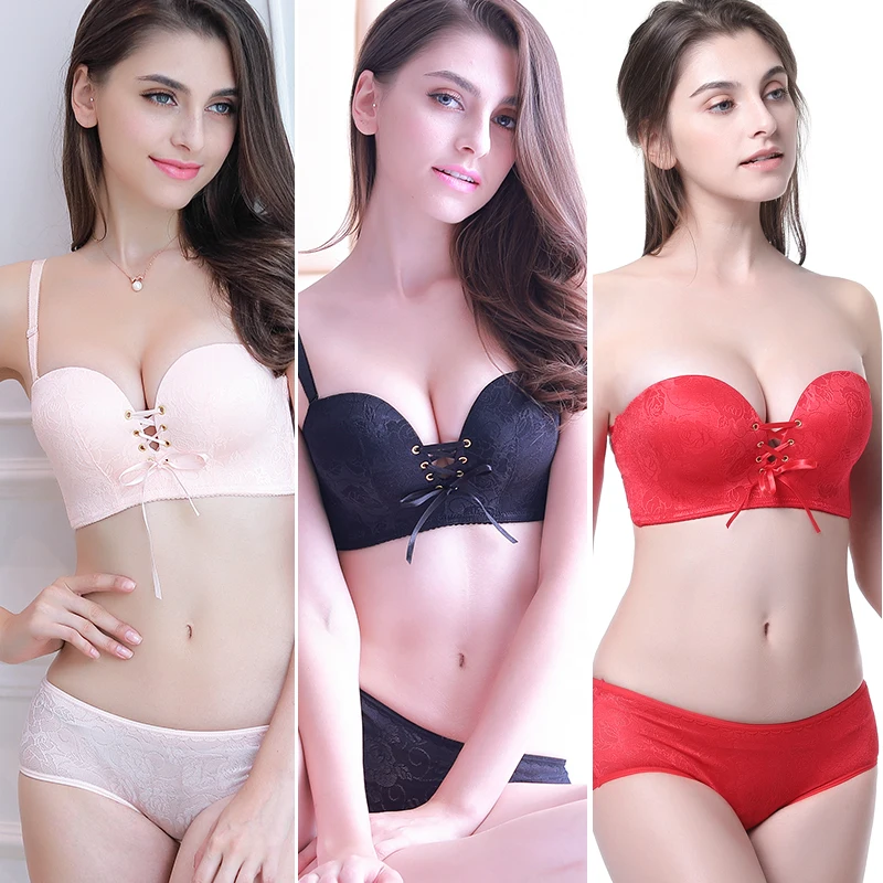 Soft 1/2 cup bra sexy bra panty for girls wedding dress push up women pantie and bra sets