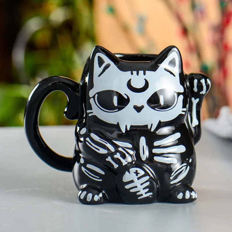10 oz Halloween Pirate Themed Mug Parties Events Cool Skeleton Spooky CeramicTiki Mug with Handle