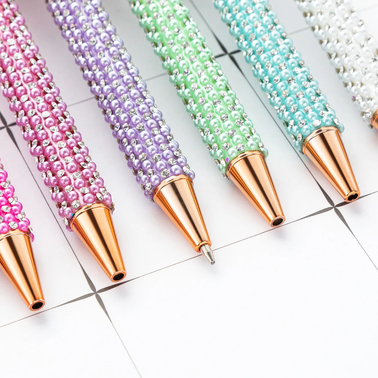 Wholesale multi-color diamond pearl press pen cute girl heart gift advertising student metal ballpoint pen