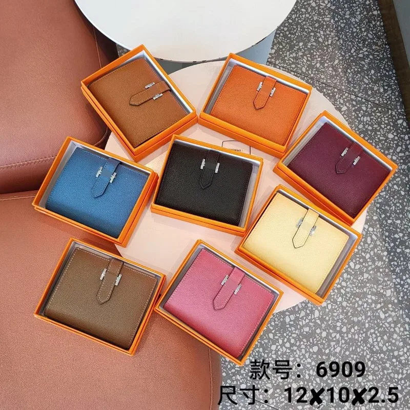 Genuine leather simple fashion female short purse brand card holder wallet for women