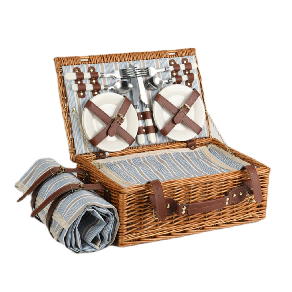 4 Person Retro Picnic Basket 25 qt Cooler Wicker Picnic Hamper Australia Camping Picnic Basket For Couples