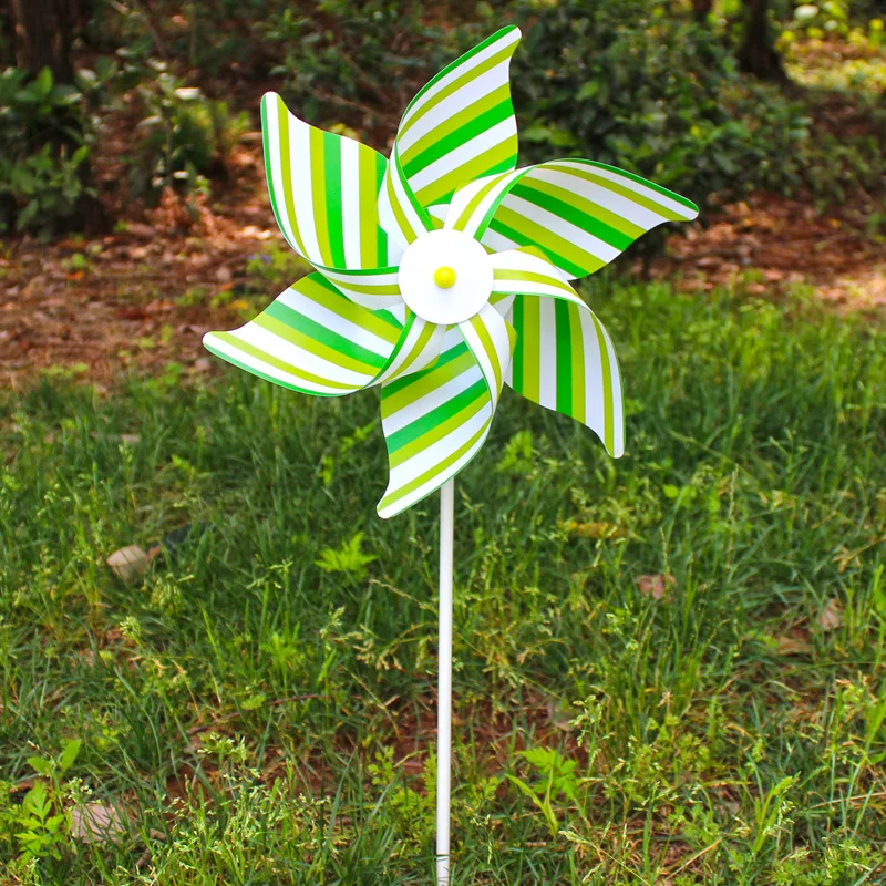 Inexpensive 30cm Hexagonal Striped Plastic Toy Windmill for Outdoor Garden Decoration Gift
