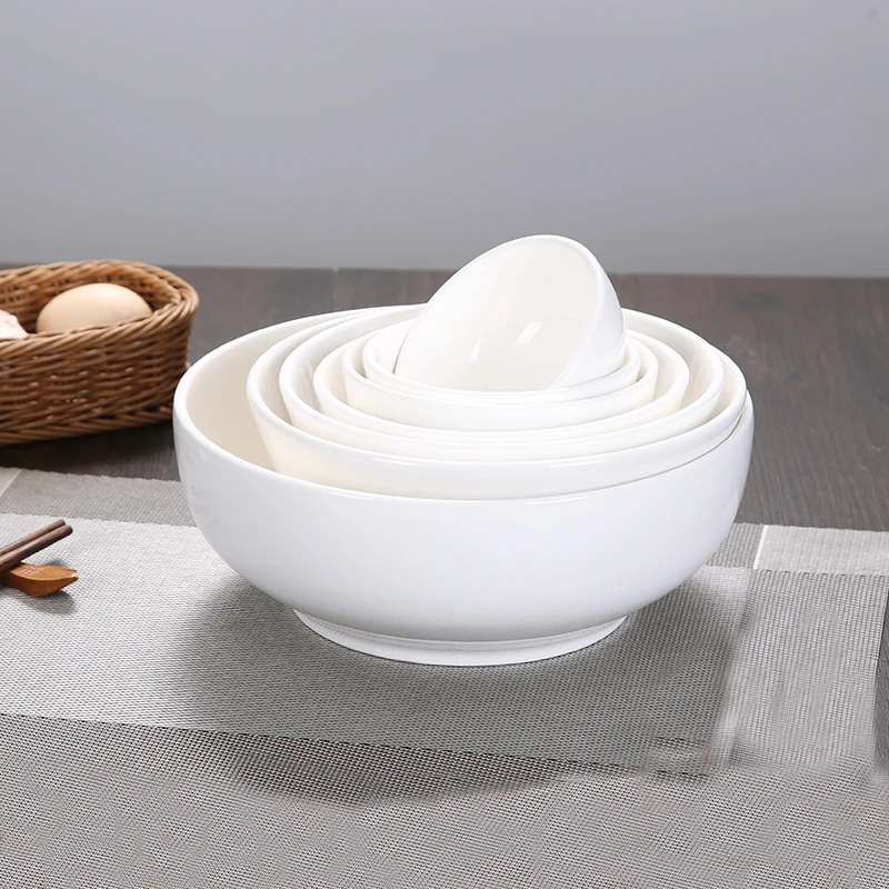 Factory Wholesale Soup and Noodle Serving 7 Inch Large Capacity White Melamine Salad Bowl