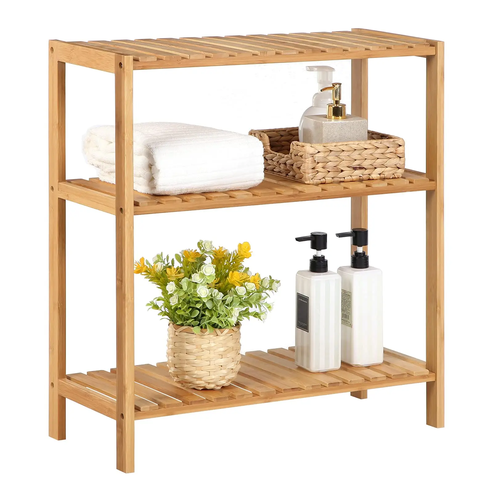 Custom Bamboo Furniture Multifunctional Storage Standing Book Shelf Bamboo Shelf With 3 Shelves