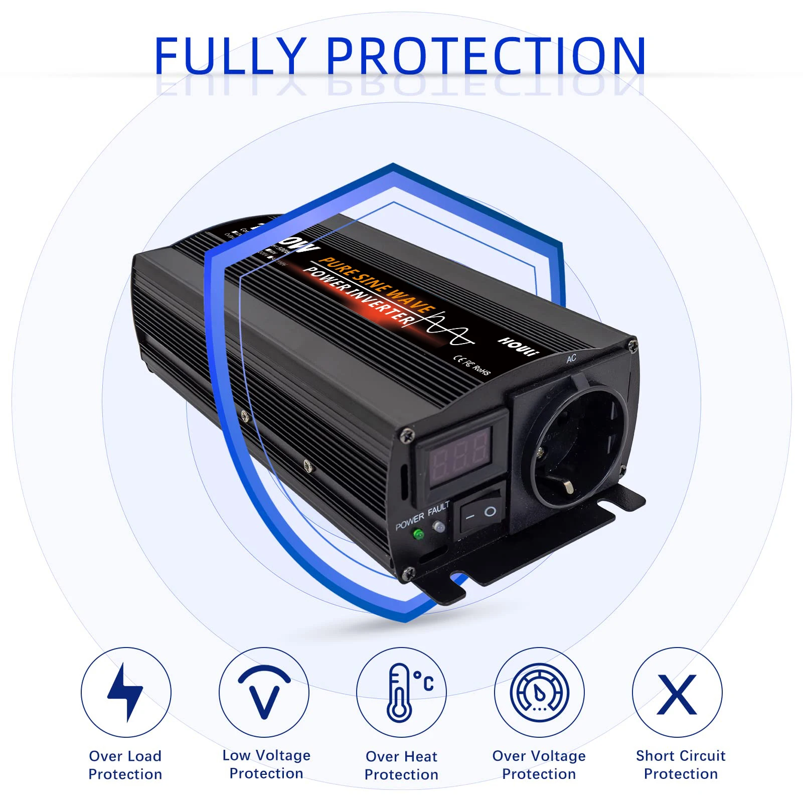 SHENPU Европейская розетка 1000 Вт Инвертор 12 В низкочастотный инвертор инверторы немодулированного синусоидального сигнала