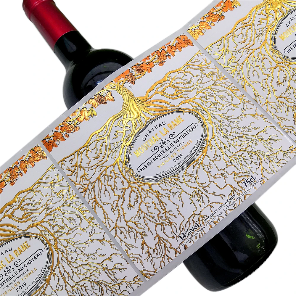 Custom Printing Uv Spot Gold Foil Embossed Premium Textured Paper Red Wine Packaging Label Personalize Wine Bottles Labels