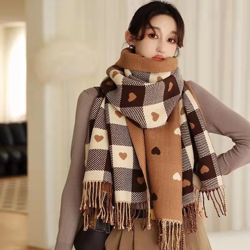 Hot plaid scarf for women winter Korean double-sided designer new cashmere scarf