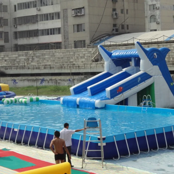 
Best inflatable water slide water park swimming pool above ground mental frame 