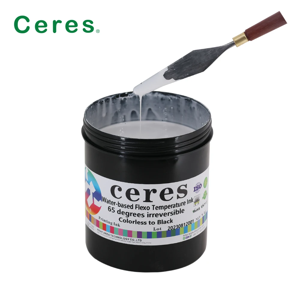 Ceres High quality Flexo Printing Irreversible Temperature Sensitive Ink 65 Degrees,Colorless to Black