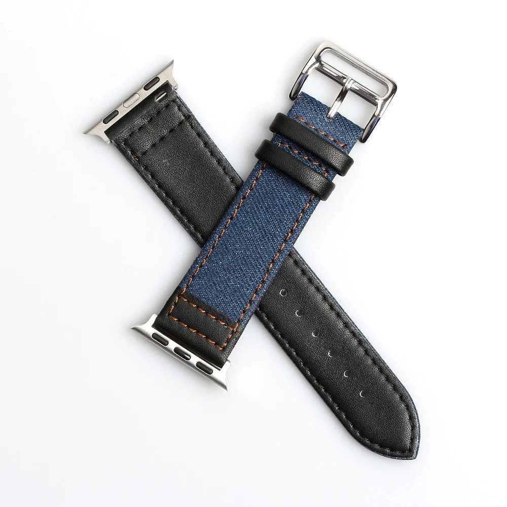Two piece for Bands Soft Canvas Watch High Quality black Leather Watch Straps luxury Canvas Leather watch bracelet