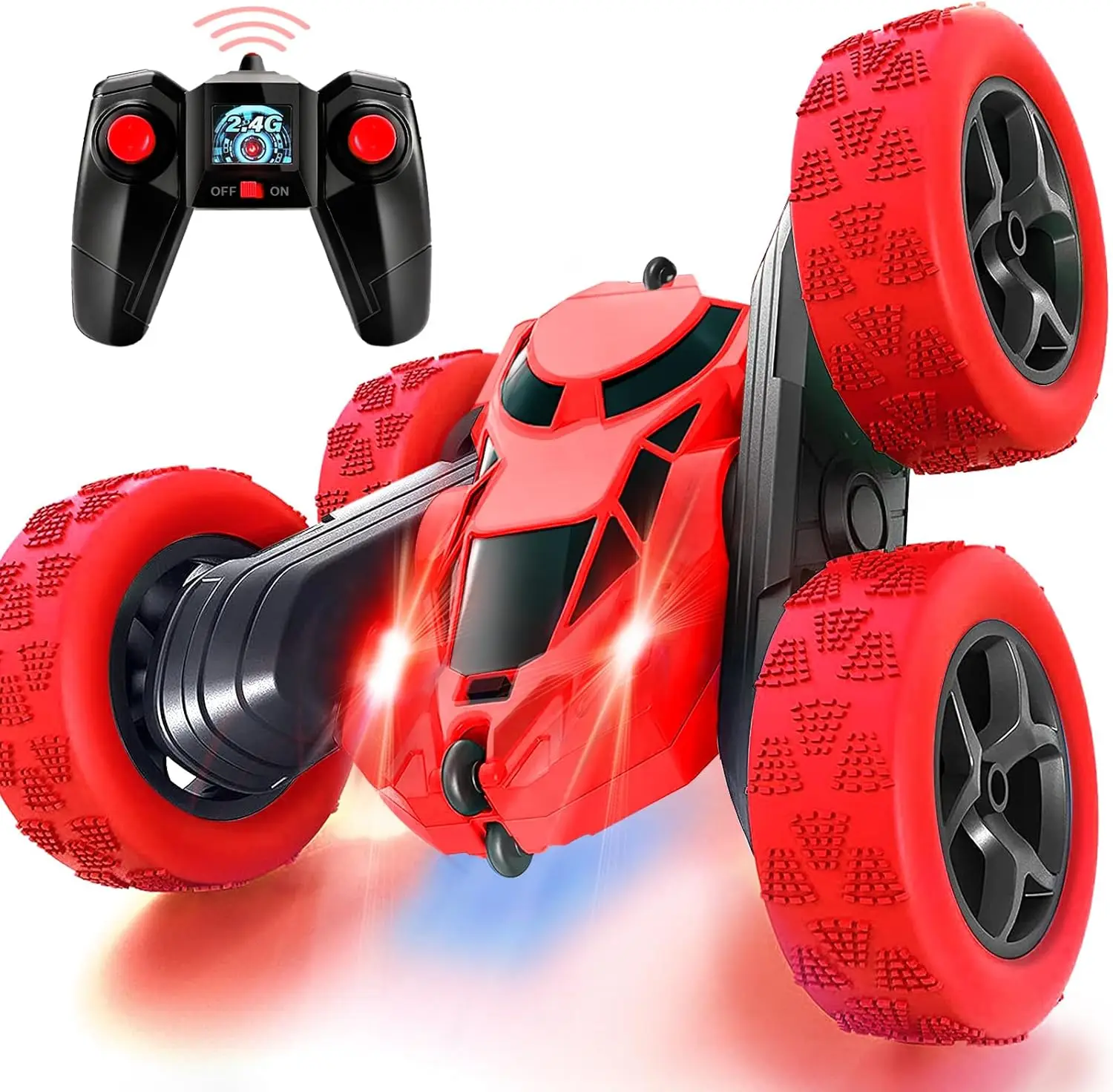 2.4Ghz 4WD Off-Road RC Race Cars Double Sided 360 Rotating Headlights Drift Stunt Toy Boys Girls Charger Assembled Hobby