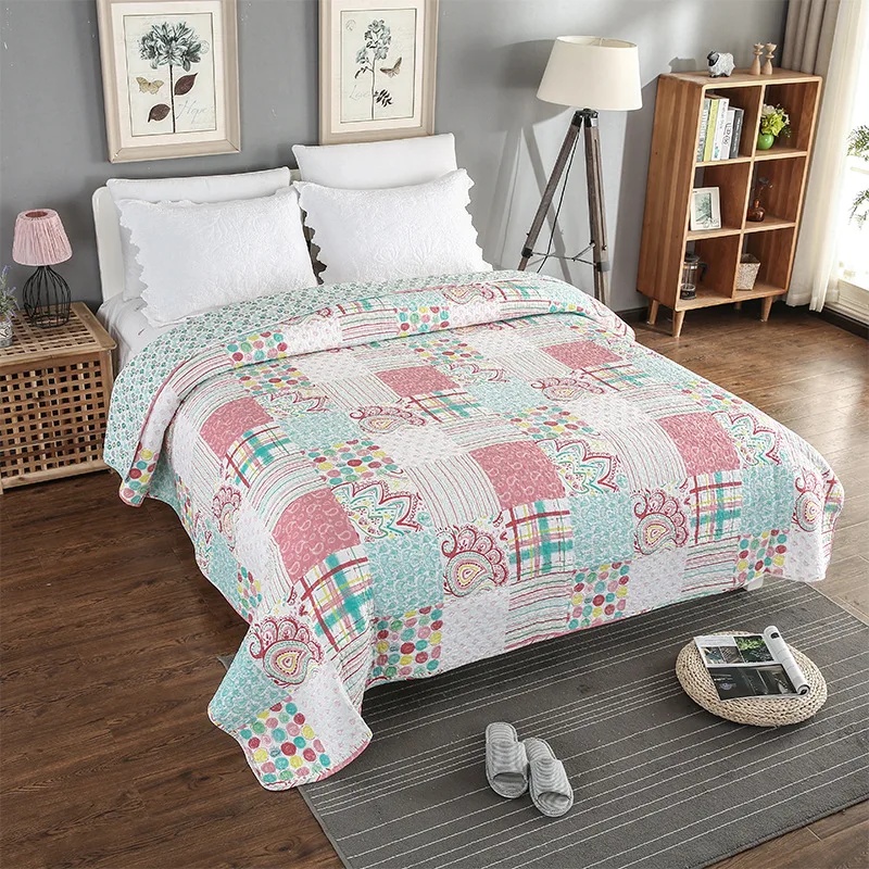 Pastoral Style Printed Patchwork-like Cotton Bedspread Summer Quilt