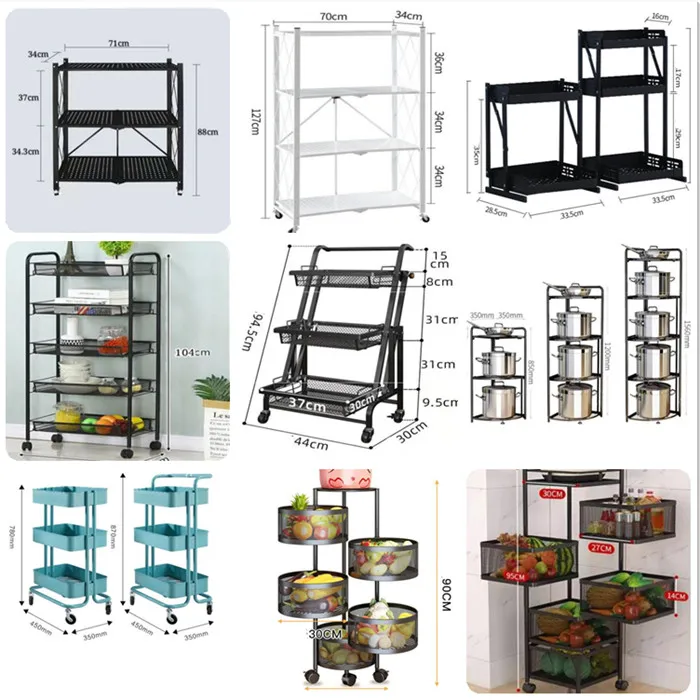 Household Used Slit Storage Cart Daily Necessities Storage Trolley Metal Food Storage Rack Trolley