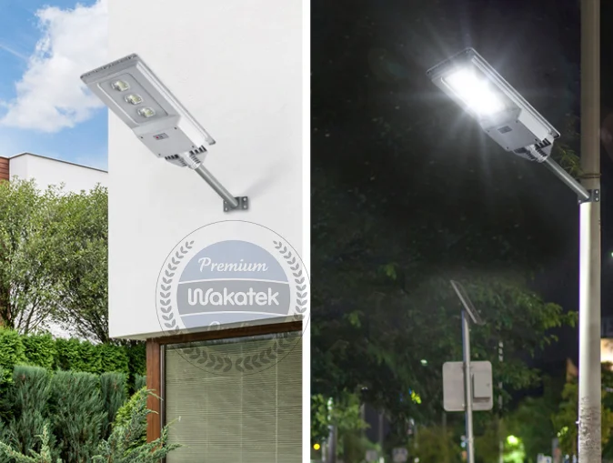 Наружный водонепроницаемый Солнечный фонарь WAKATEK Ip66, 300 Вт, алюминиевый Встроенный светодиодный уличный фонарь на солнечной батарее «Все в одном»