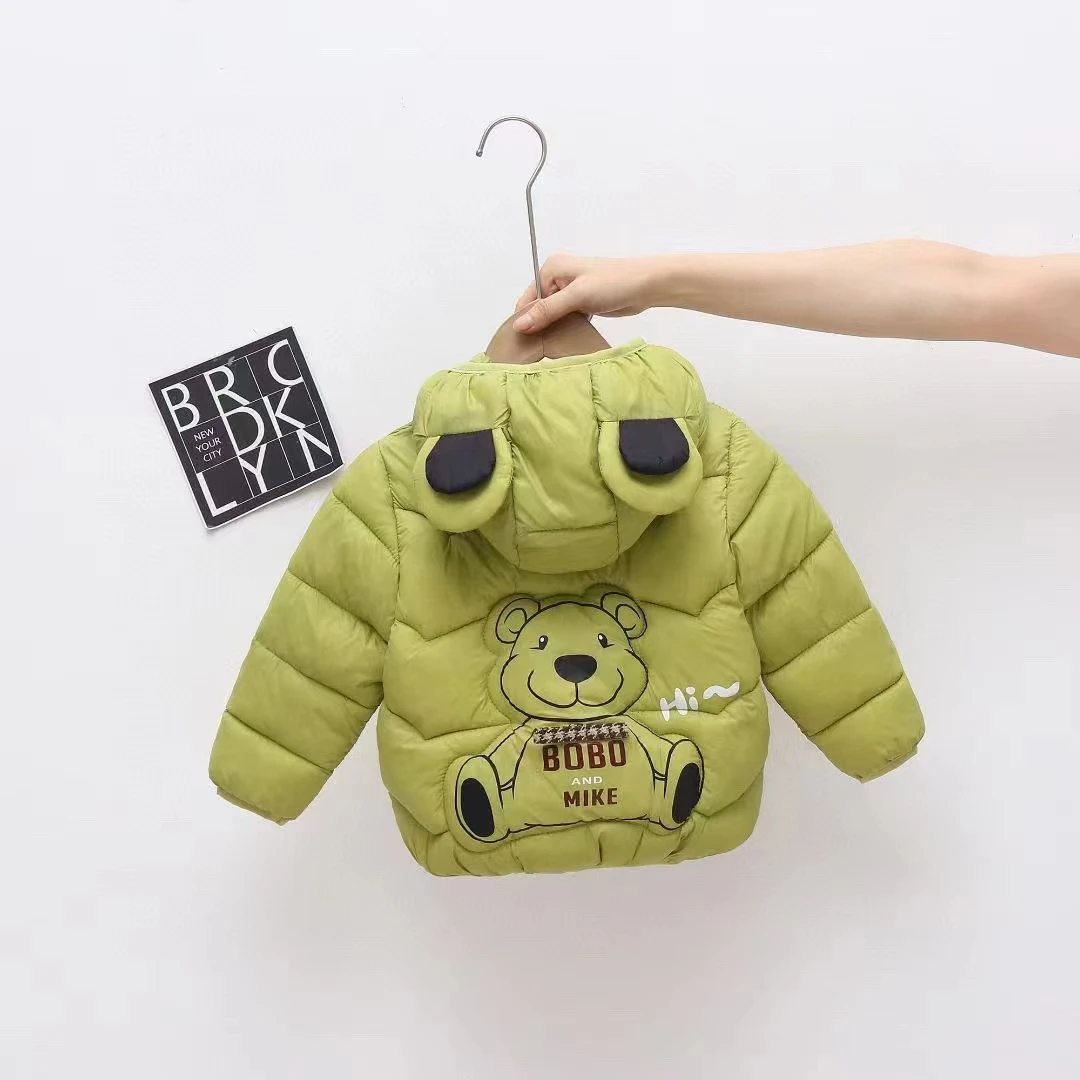 Factory Direct Sale Winter Children Coat Pure Color Warm Coat New Design Cute Beer Ear Hooded Coat