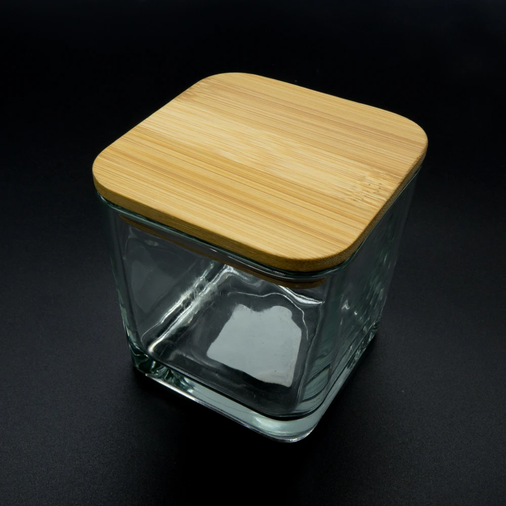 Wholesale Wide Mouth Square Bamboo Wooden Lid For 500 ml Glass Jar Borosilicate Water Bottle Storage Container