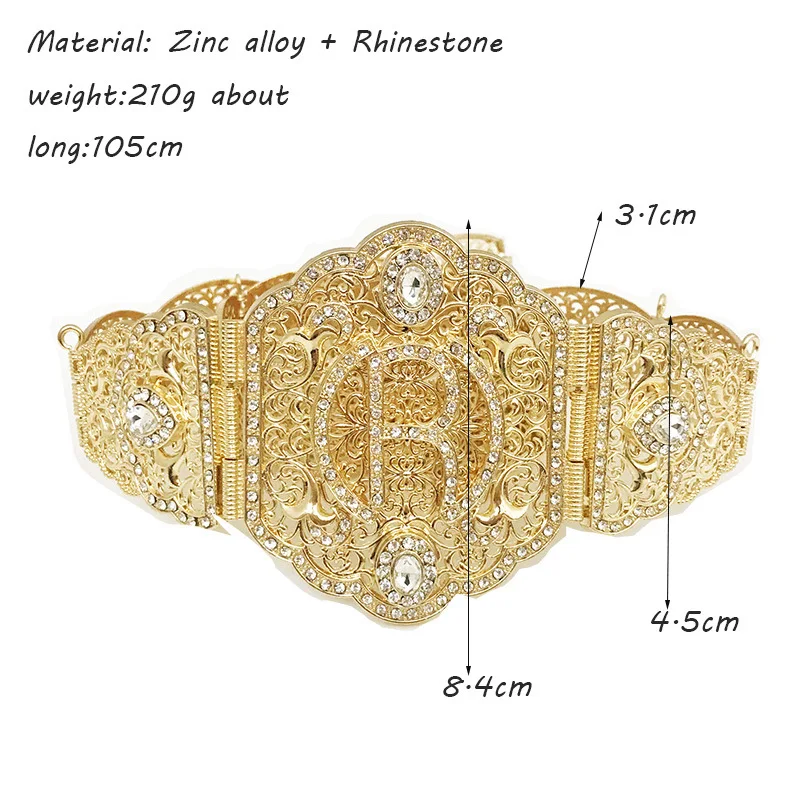 Morocco High Quality Jewelry Belt Women Dress Belt Gold Color Mintgreen Crystal Belly Chain Hollow Jewelry Gift Webbing Belt