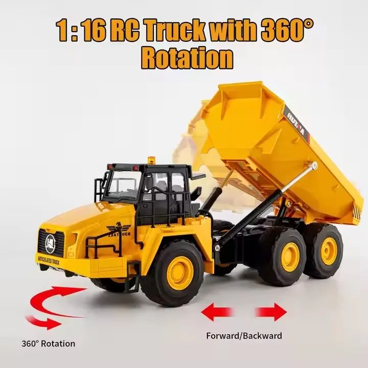 2024 New 1/16 Scale Huina 1553 Dump Truck Model RC Car Vehicle Toys for Boy Gift US Stocks Remote Control Dump Truck