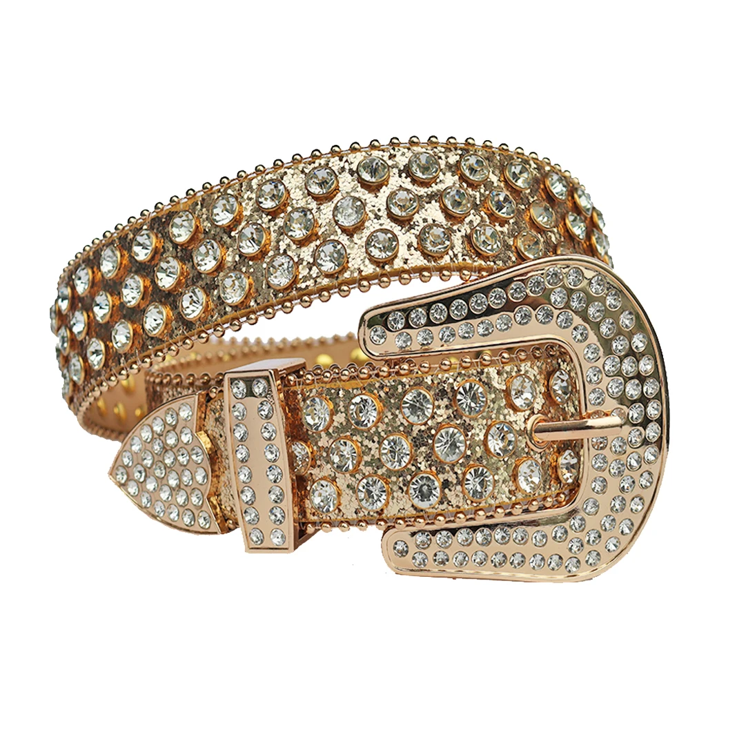 Colorful Glitter Designer BB Western Cowboy Diamond Sequin Genuine Leather Men Women Pink Gold Belt Luxury Rhinestone Belt Bling