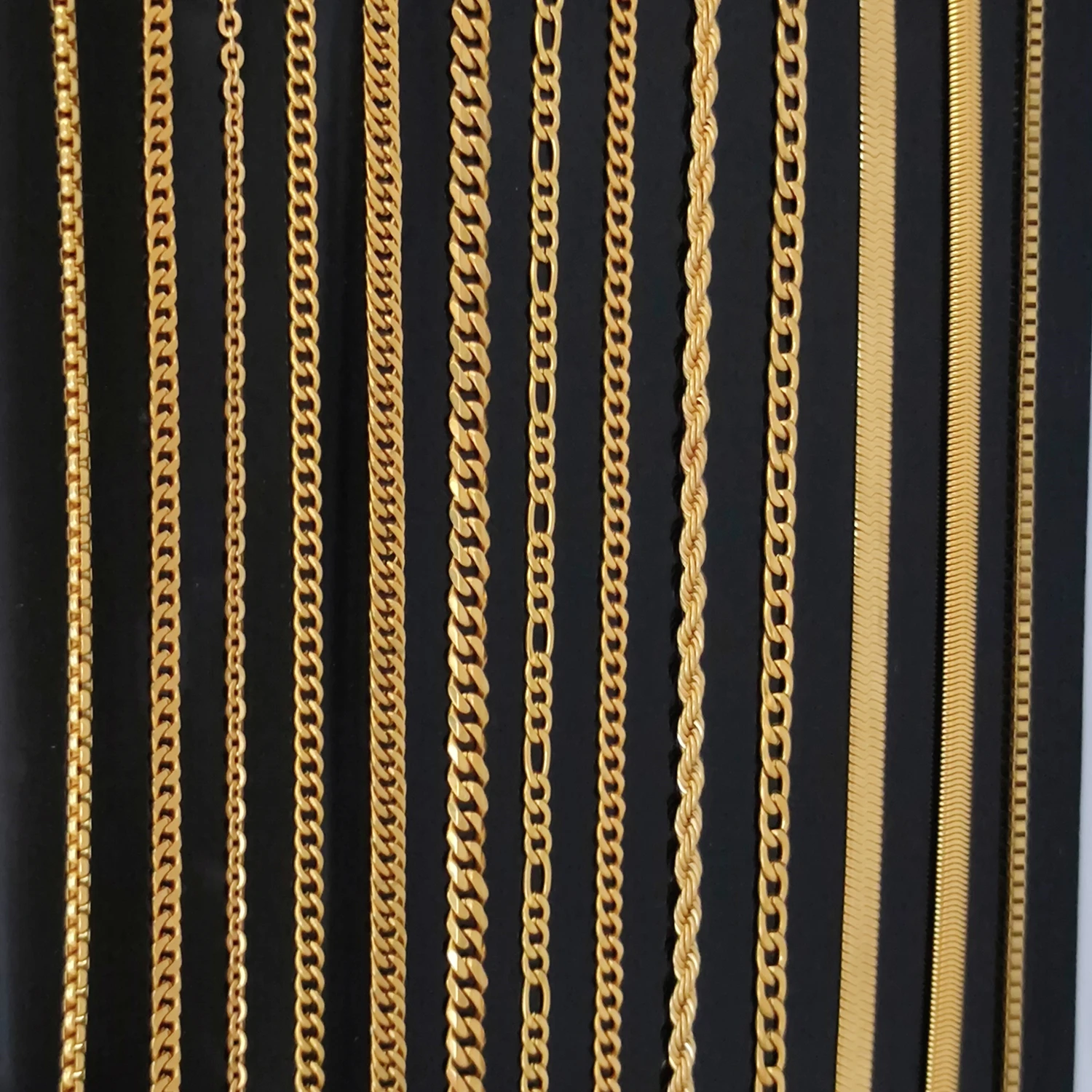 Waterproof 18K Rope Box Snake Herringbone Figaro Link Chains Hiphop Curb Cuban Stainless Steel Gold Plated Chain Necklace