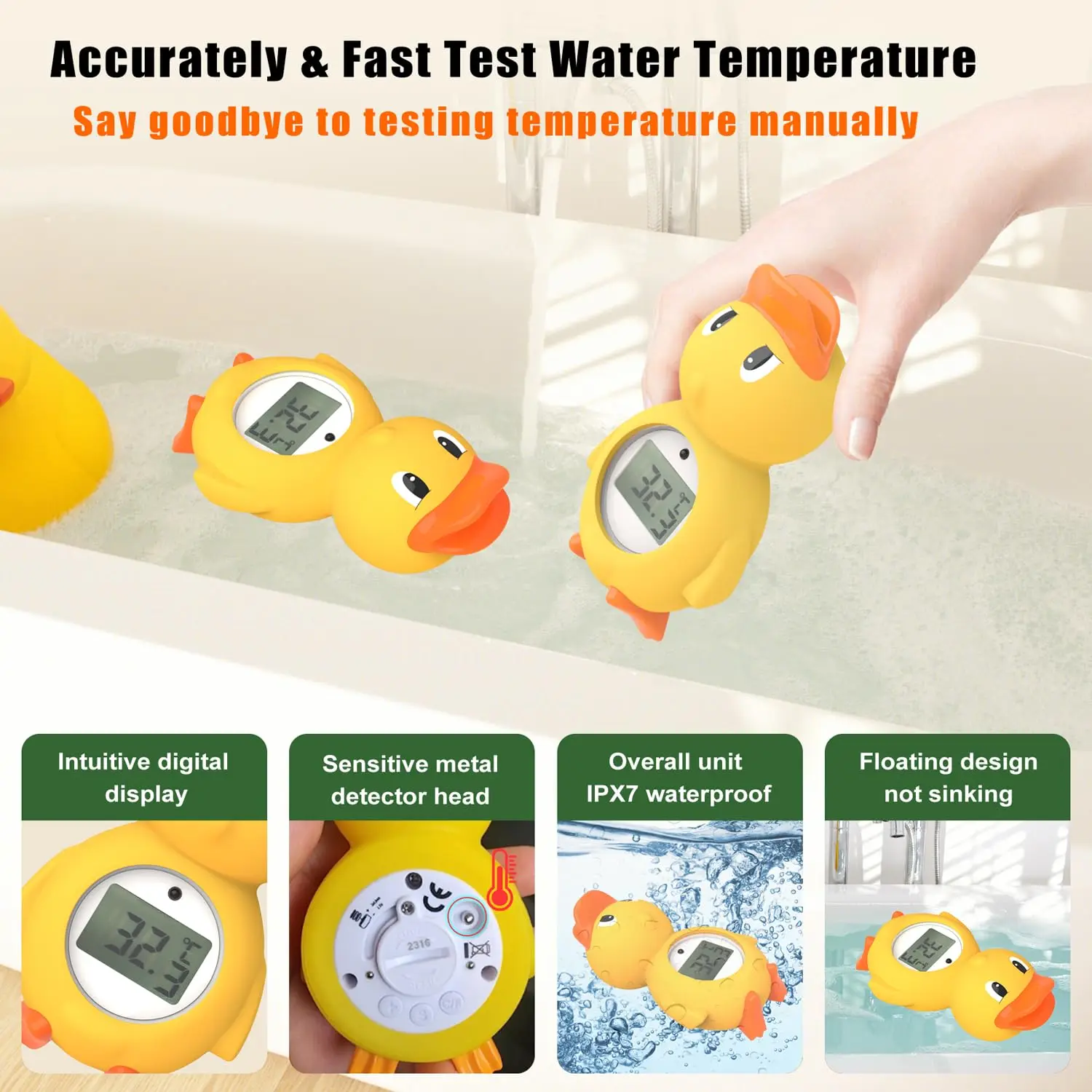 Baby Bath Thermometer with LED Display and Temperature Warning Digital Room Thermometer Fahrenheit Water Temperature Thermometer