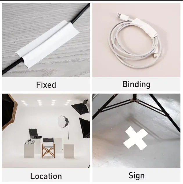 LongTai  White Gaffer Tape Photograph Tape Heavy Duty No Residue Cloth Tape Ideal for Photography Backdrop Cables and so on