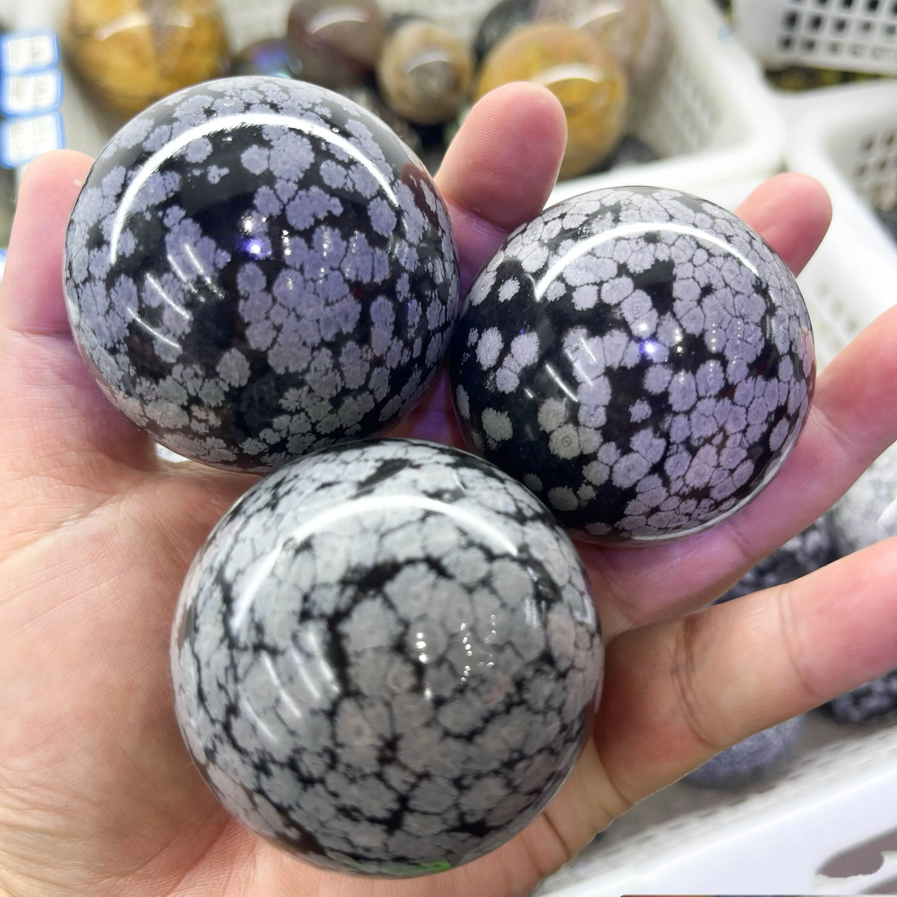 5-7 cm Snowflake Obsidian Spheres Crystal Quartz Natural Polished Balls for Meditation & Home Decoration