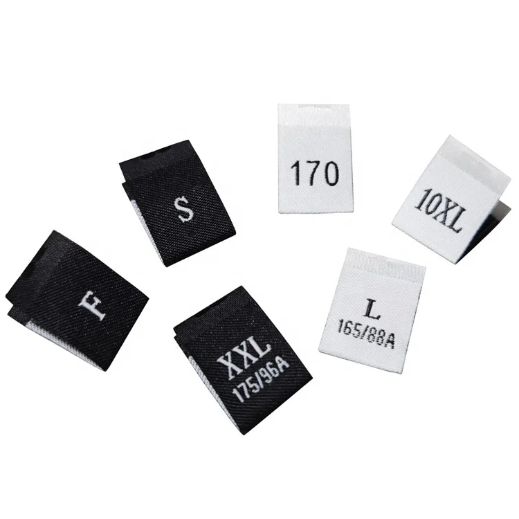 Or White Polyester Woven Size Label Tag Kids Shoes Cloth Smooth Garment Labels for Clothing Center Fold Black Washable 1000pcs