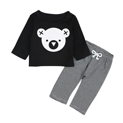 Baby Boy Outfits Toddlers Cartoon Bear Tops Striped Pants 2PCS Sets Long Sleeve Clothes Set Spring Kids Clothing