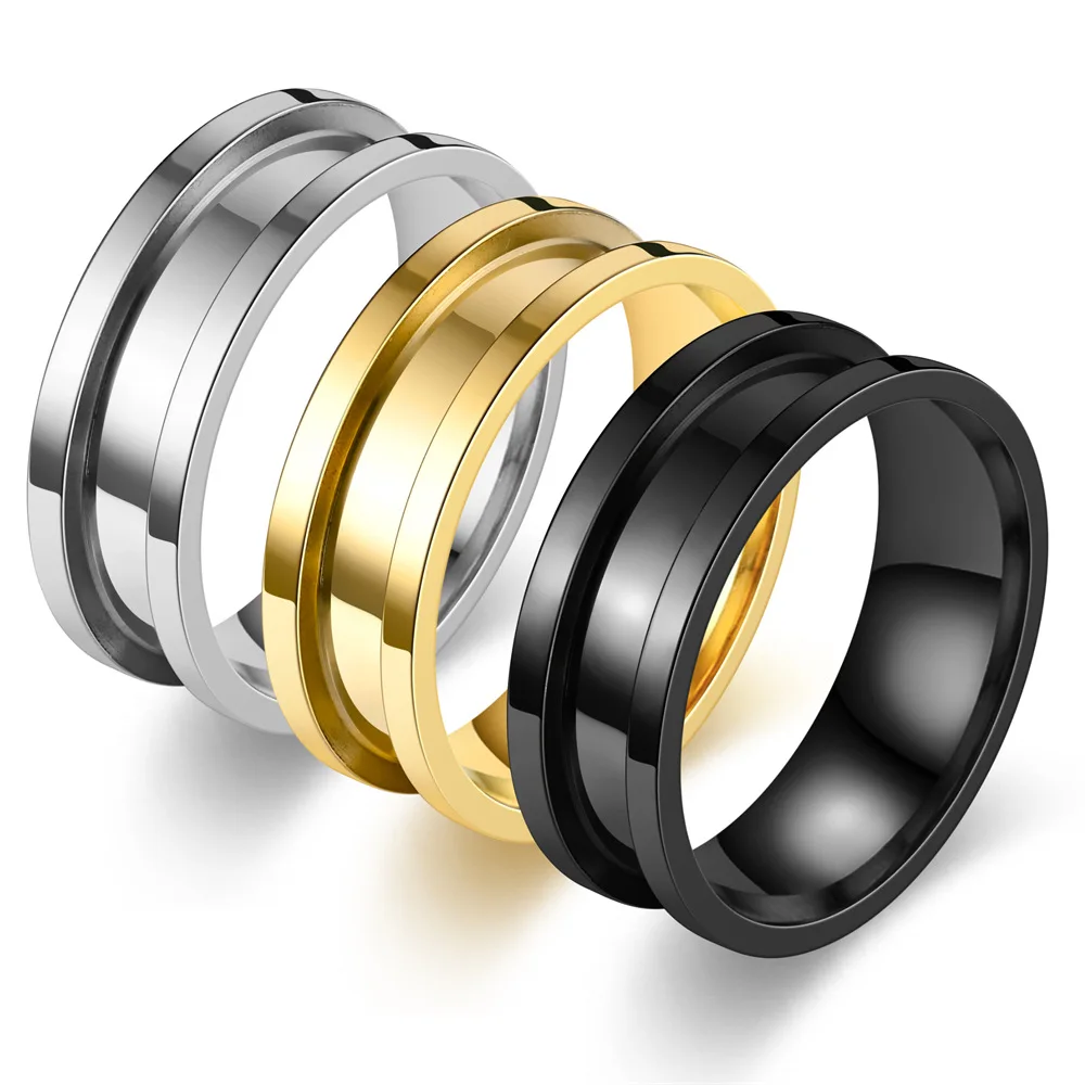 Factory Wholesale 8mm Middle Slotted Ring European and American New Product Fashion