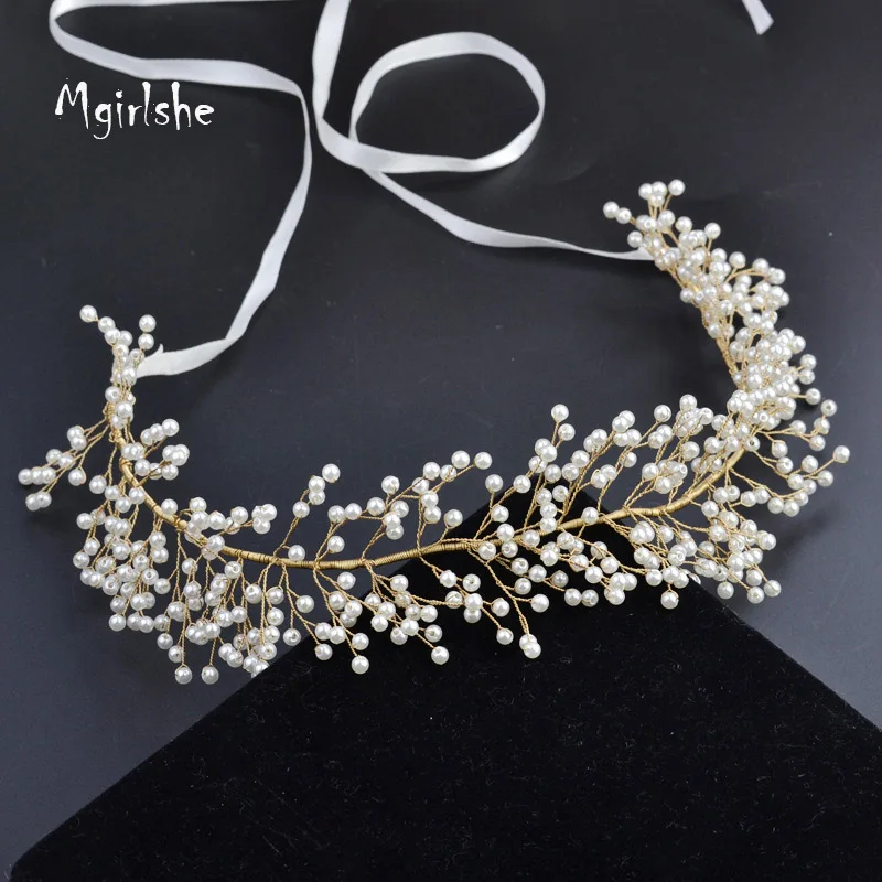 
Mgirlshe Bridal Beauty Accessories New Pearls Handmade High Quality Metal Headband Bride Decoration Accessories Wedding Luxury 
