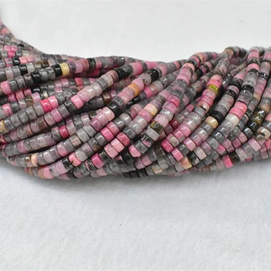 Flat Round Wheel Shaped Gemstones Strands Natural Stone Rhodonite heishi Beads For Jewelry Making