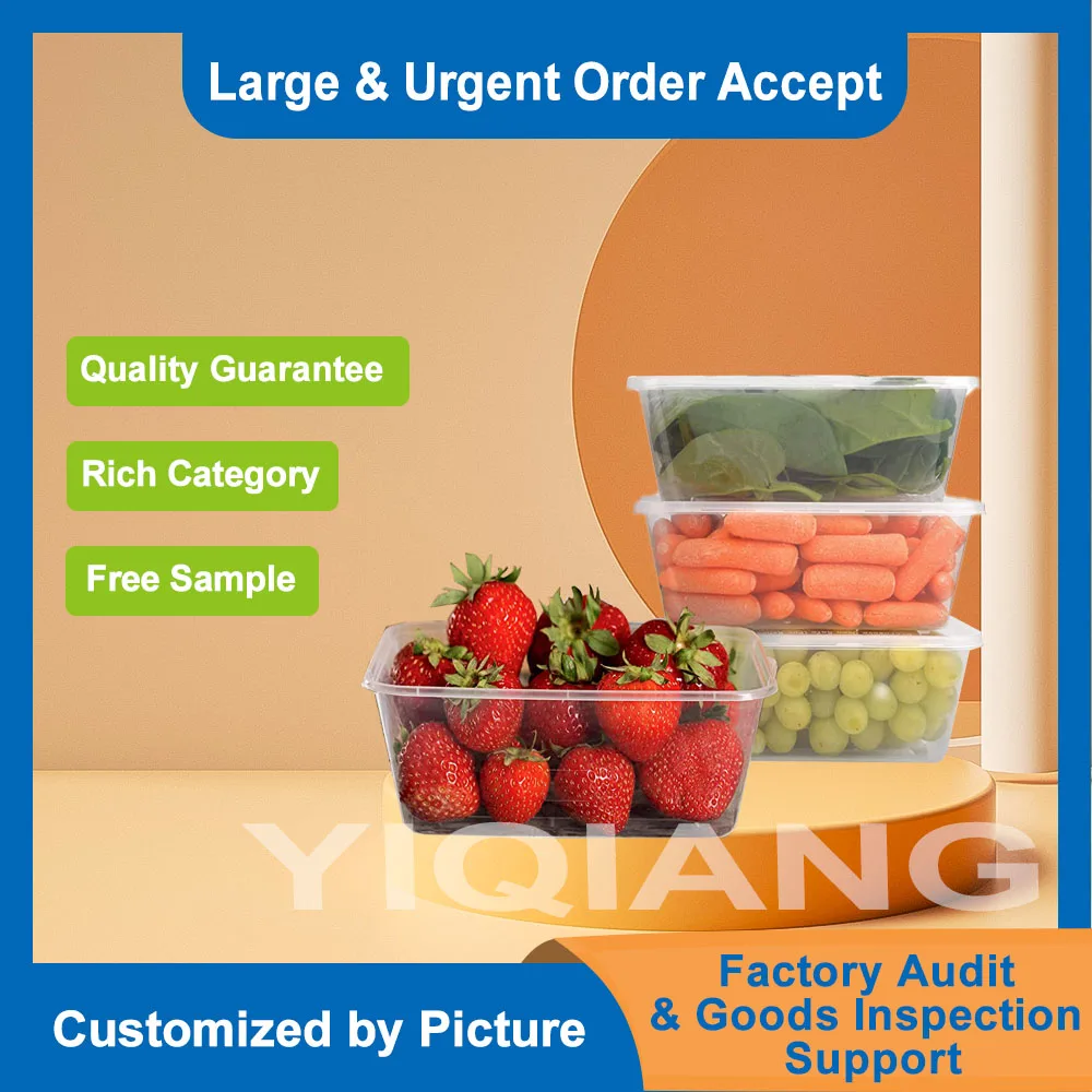 Disposable Clear White Black Round Rectangular Plastic Food Container Box with Lid Commonly Used in Chinese Restaurants