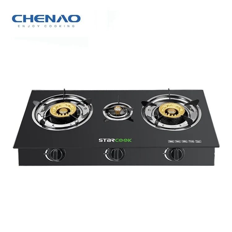 OEM Tempered Glass Gas Stove/3 Burner Kitchen Cooktop