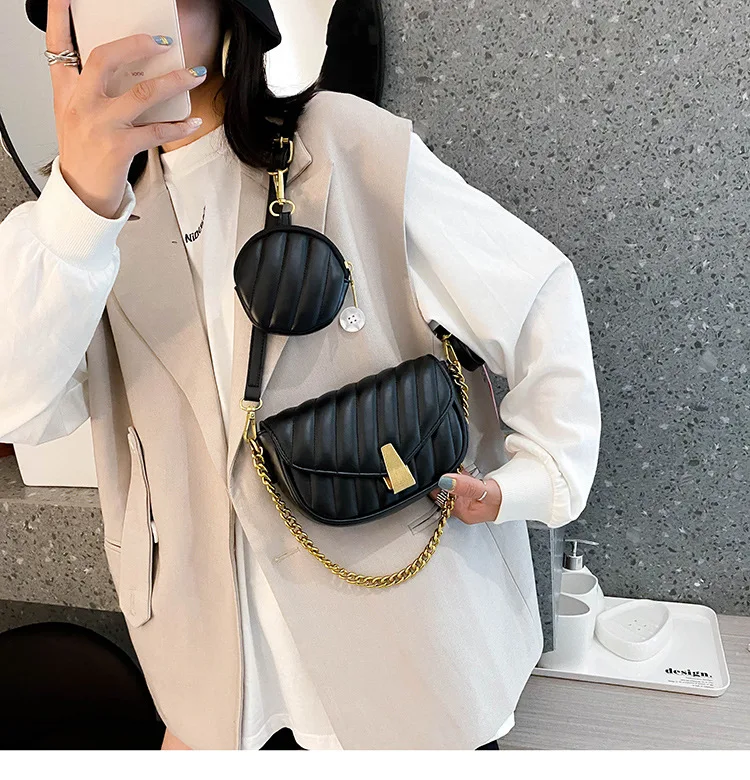 New Trendy PU Leather Mini Crossbody Bag for Women Purses and Handbags 2022 Women New Design 2 Pieces Lady Hand Bags