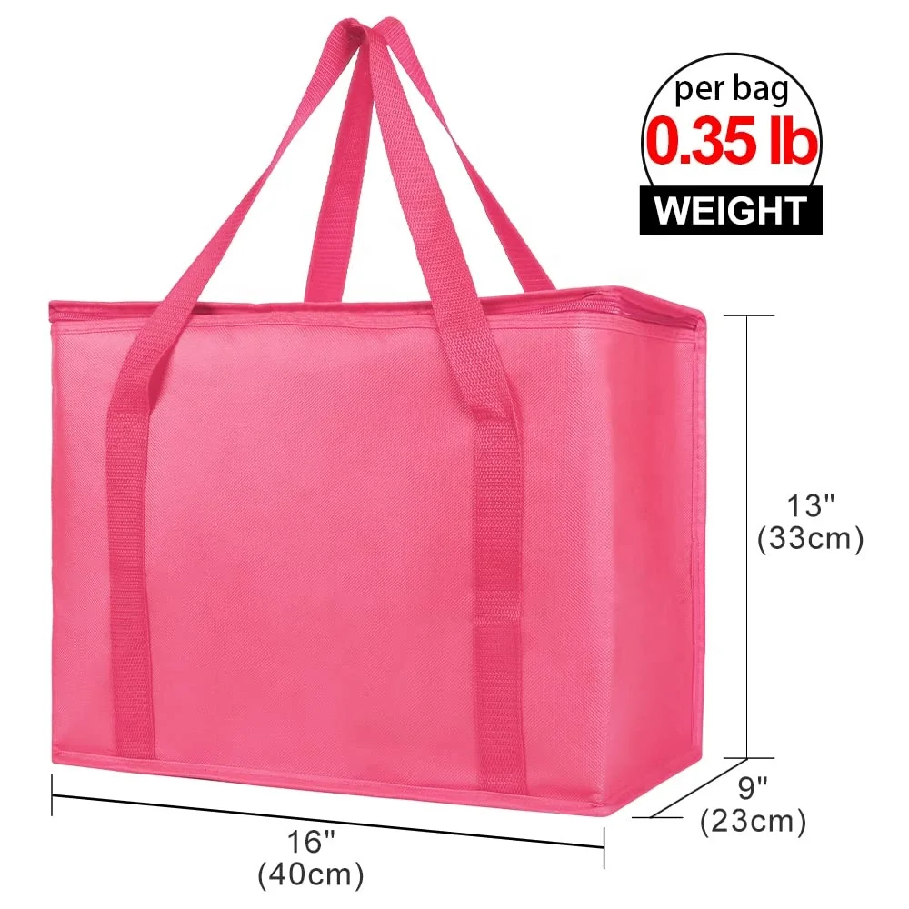 Low Price Portable Heavy Duty Aluminum Opening Food Container Cooler Insulated Zippered Top Reusable Grocery Shopping Box Bags