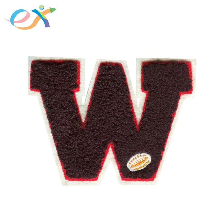 custom sew on embroidered chenille varsity letterman jacket patches W letter
