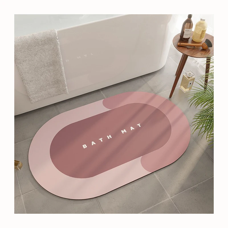 China Factory Modern Pink Oval Soft Aborbant Non Slip Diatom Mud Stone Diatomaceous Earth Shower Bath Mat