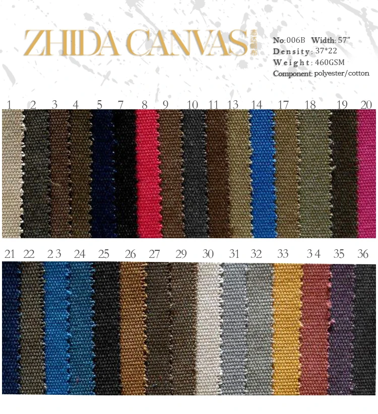 Wholesale 16oz washed plain poly cotton canvas fabric for plain canvas bags shoe backpack