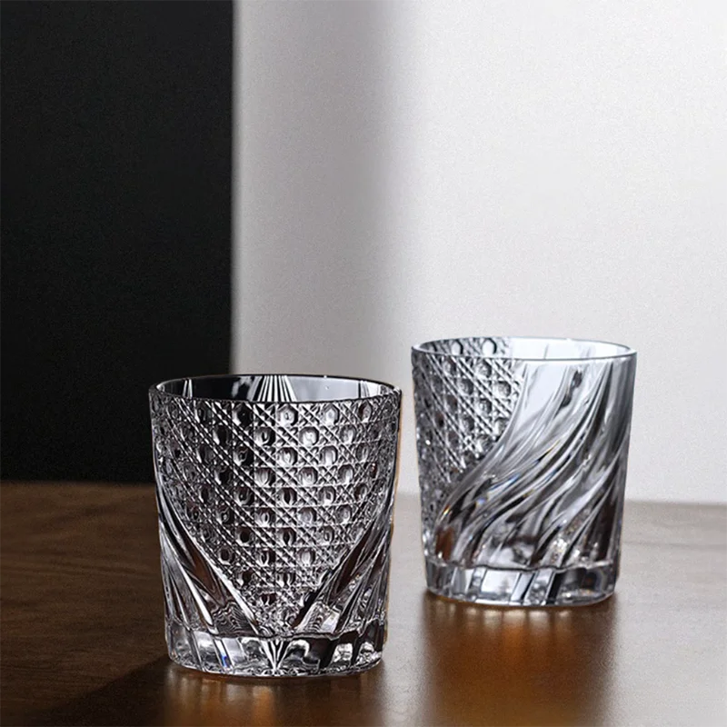 Crystal Ringer shot glass Traditional pattern whiskey glass wooden box Classic Japanese style whiskey glass