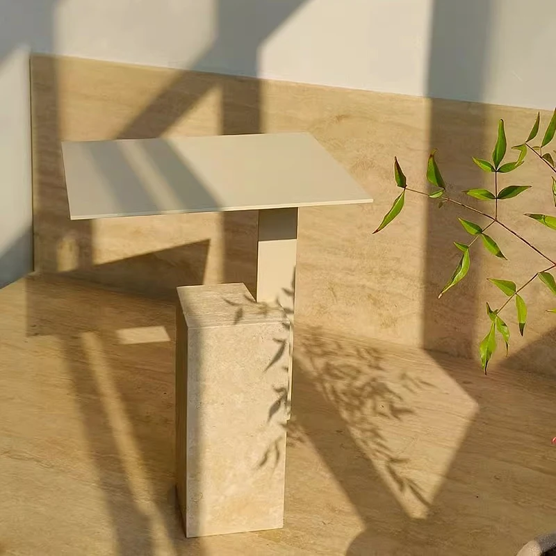 Заводская распродажа белый металлический столик Маленький журнальный газированный травертиновый мраморный для гостиной